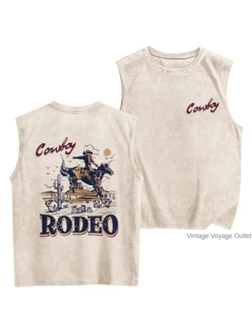 Western Tank Top Men Rodeo Cowboy Sleeveless Shirt Lightweight Cotton Crew Neck